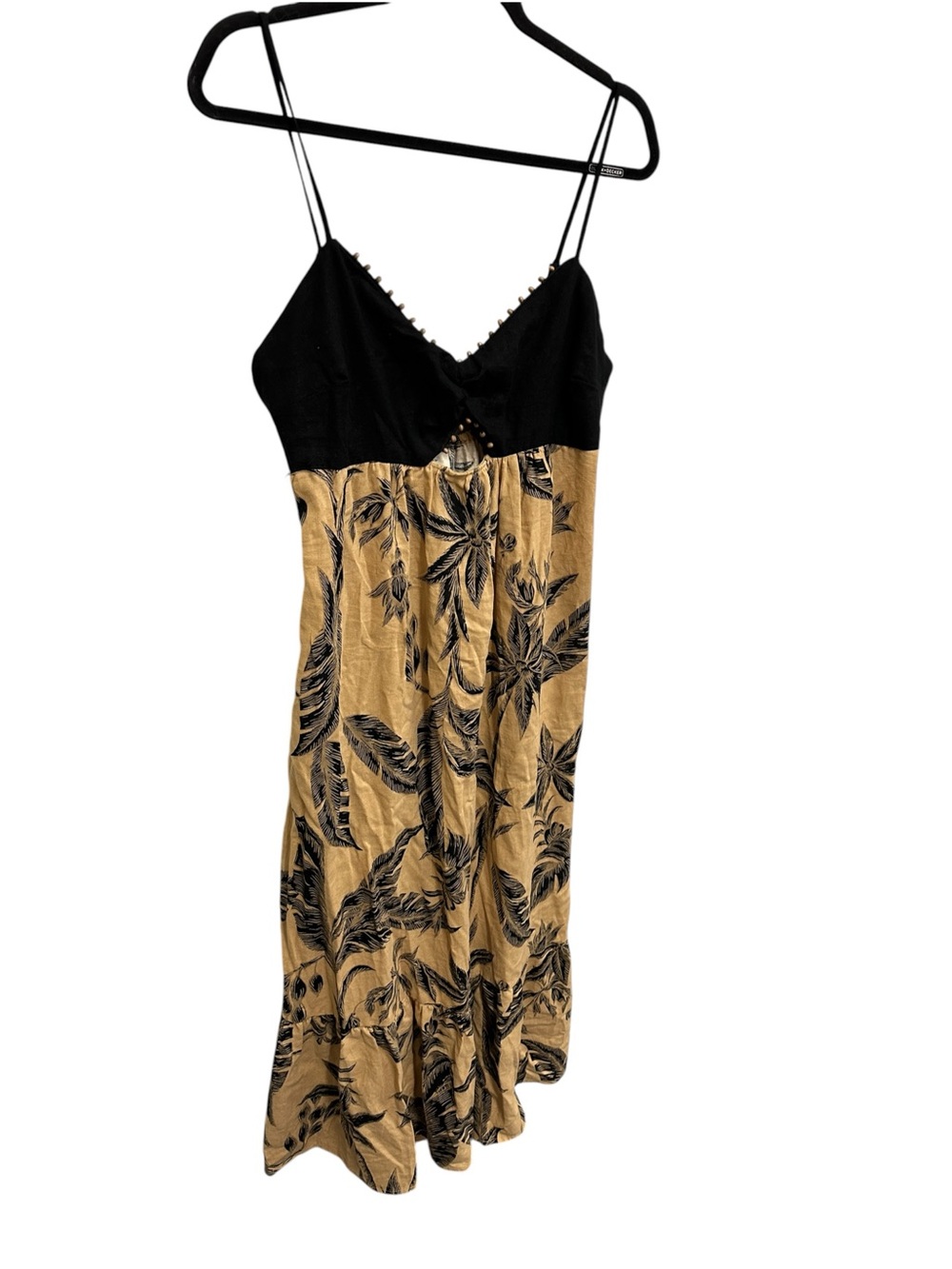 A New Day black tan tropical leaf print maxi dress with beaded trim Size M - Picture 4 of 11